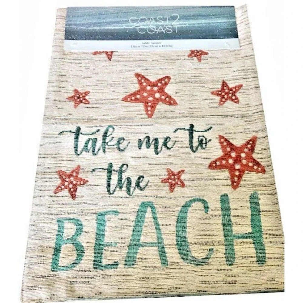 Starfish Table Runner Tapestry Take Me to The Beach Lined Summer Tropical 13x72